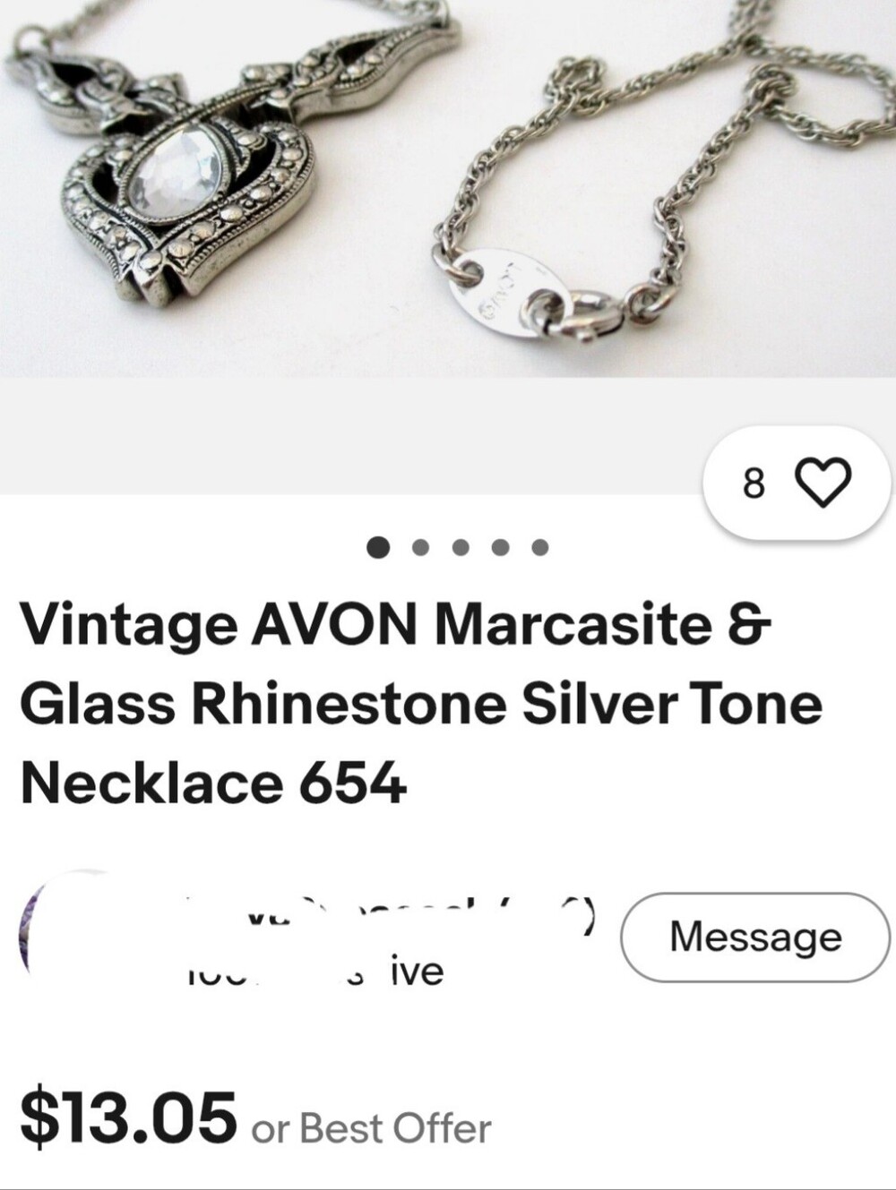 VINTAGE AVON MARCASITE & GLASS RHINESTONE SILVER TONE NECKLACE! - Picture 8 of 8